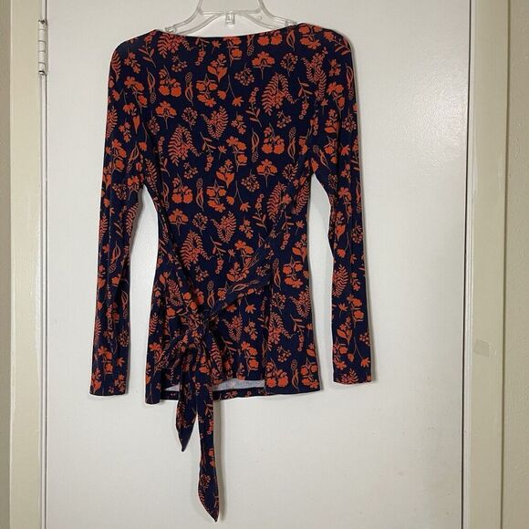 BODEN bernadette tie wrap long sleeve knit top floral navy orange US 8 - Picture 5 of 6